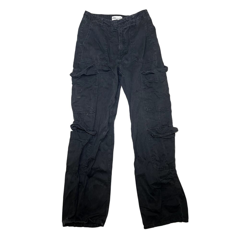 Zara Womens Size 4 Grey High Waisted Cargo Denim‎ Pants